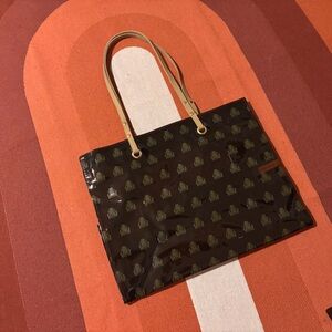 Borghese Tote Bag - Clear Brown Tote w/ Tan Logo Pattern - Transparent